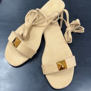 Elegant Tan Sandals with Gold Detail